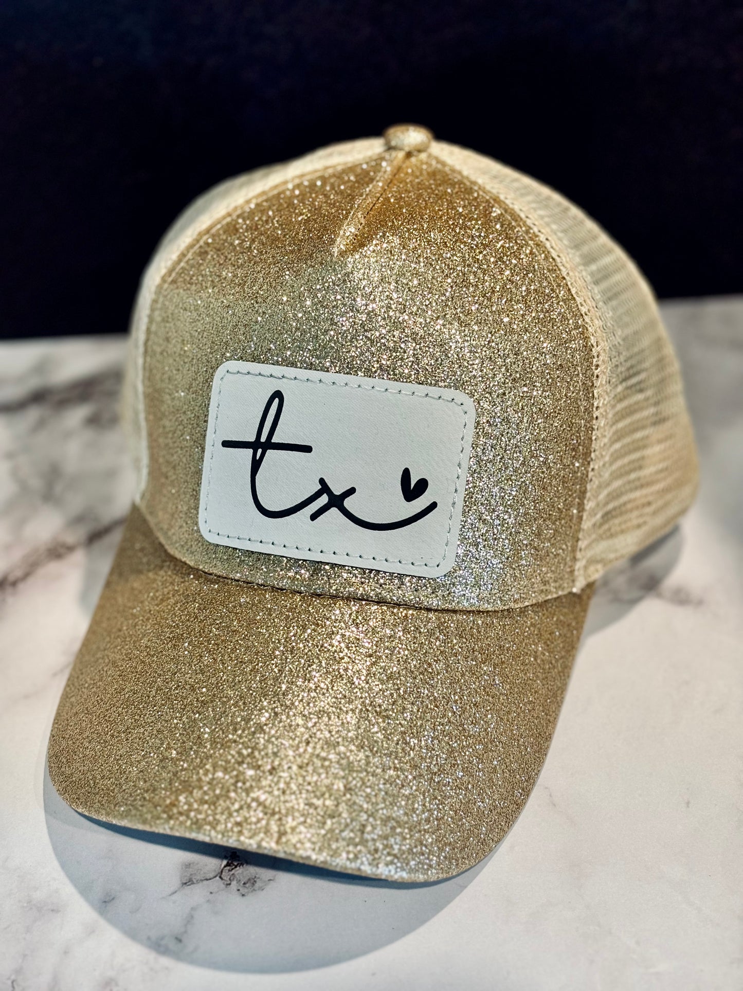 Ladies TX Glitter Hats with High Pony Tail Spot