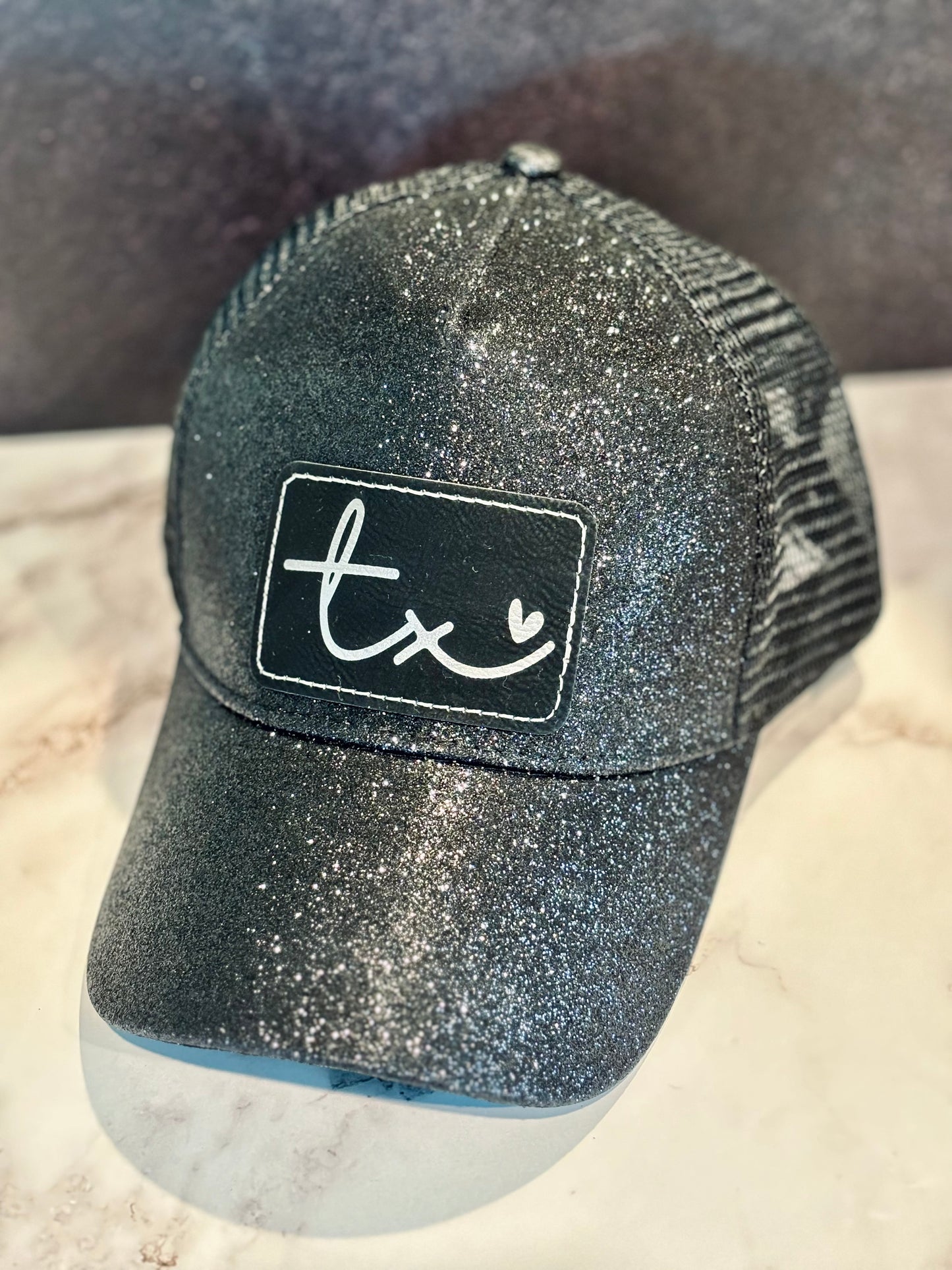 Ladies TX Glitter Hats with High Pony Tail Spot