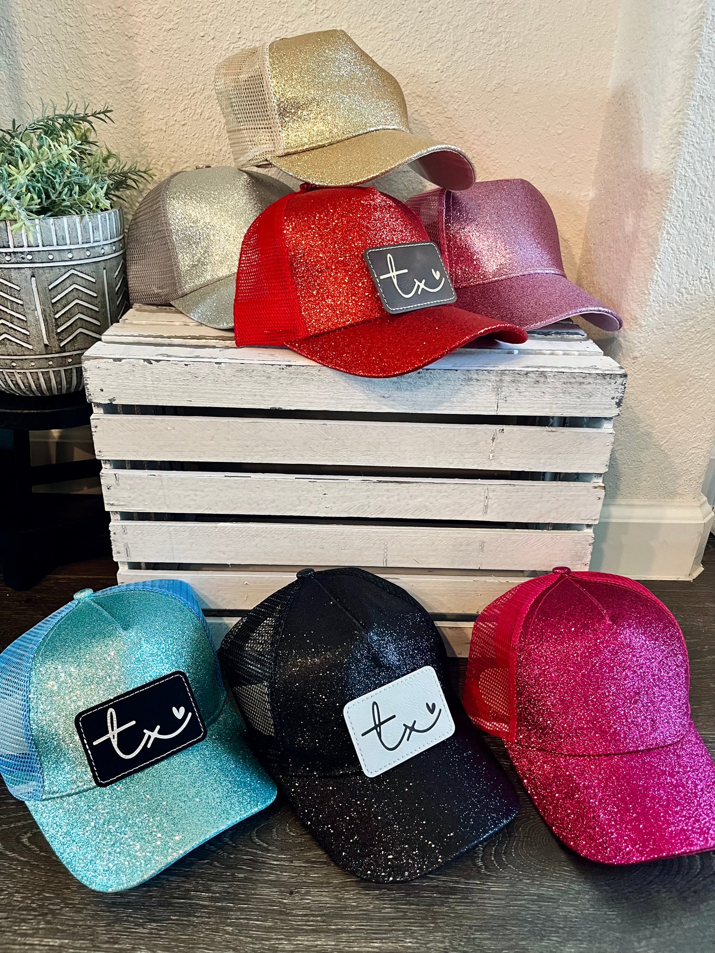 Ladies TX Glitter Hats with High Pony Tail Spot