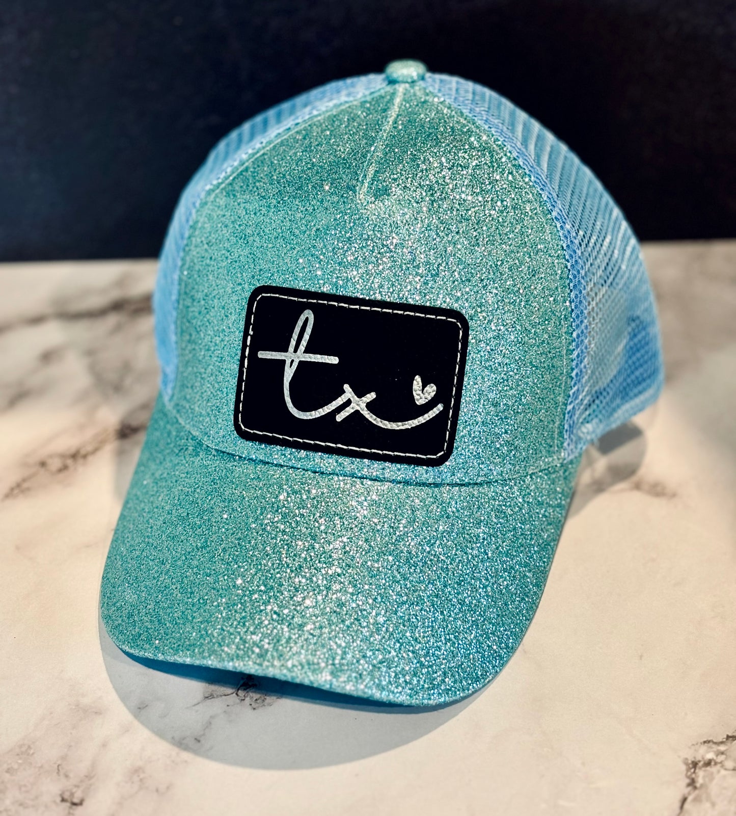 Ladies TX Glitter Hats with High Pony Tail Spot