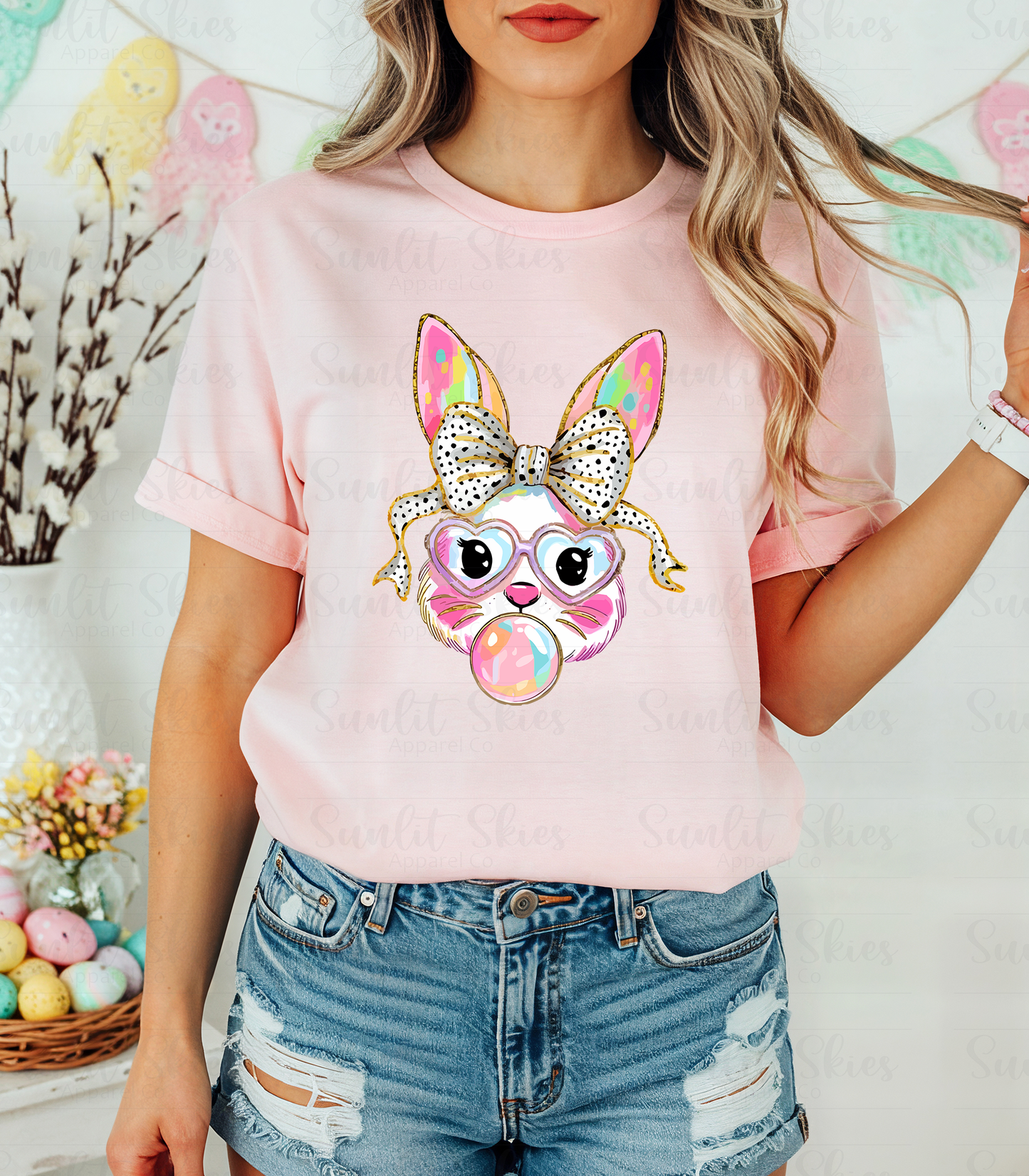 Pink bubblegum bunny Easter t-shirt