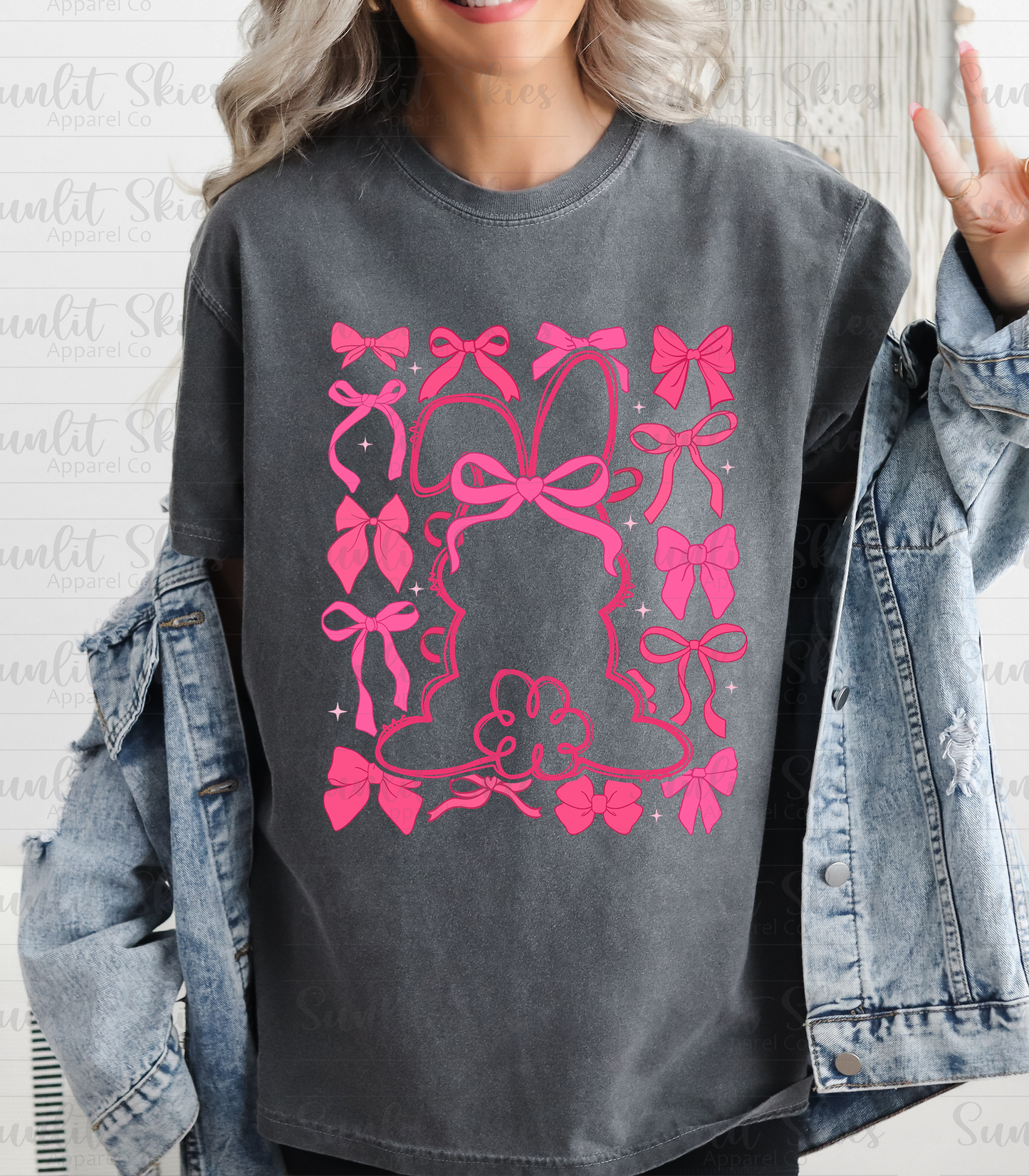 Easter Bunny Outline and Pink Bow T-Shirt