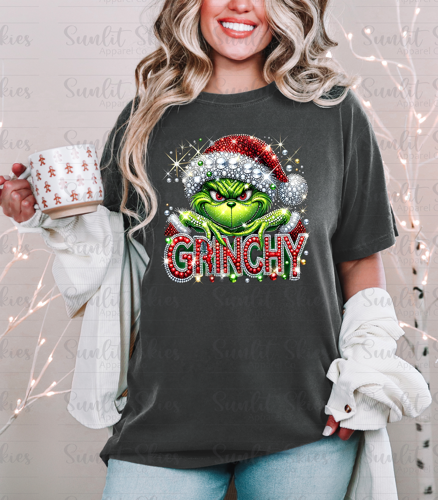 Rhinestone sparkly Grinchy T - Shirt