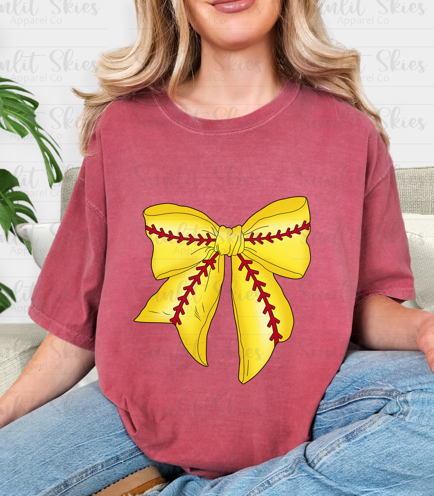 Softball Bow Women's Everyday Graphic Tshirt - Soft Fabric, Ideal for Casual Wear, Women's Womenswear Top