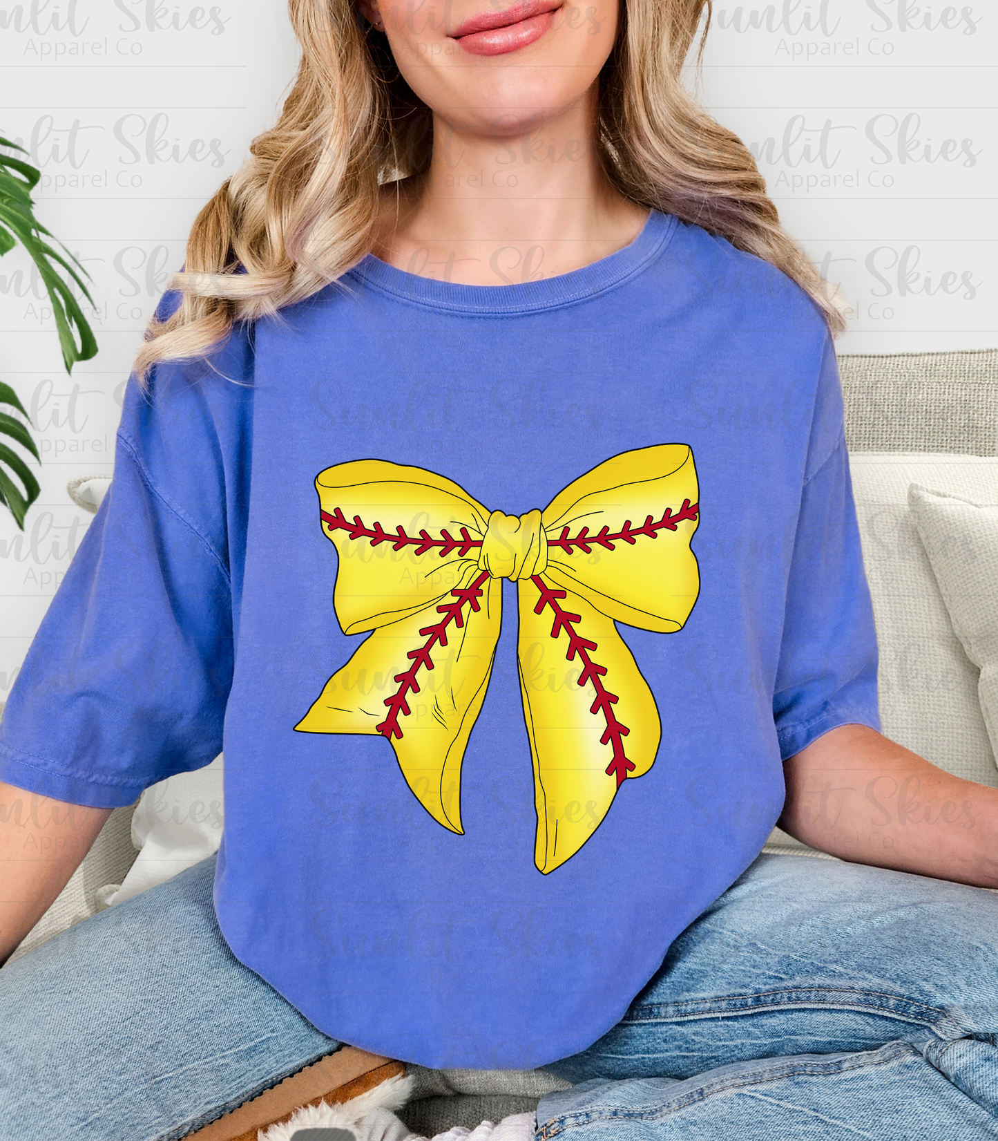 Softball Bow Women's Everyday Graphic Tshirt - Soft Fabric, Ideal for Casual Wear, Women's Womenswear Top