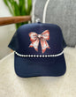 Football Bow Trucker Hat with Pearl Chain (multiple colors)