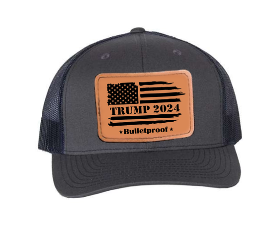 Trump 2024 Bulletproof Leather Patch Trucker Hat