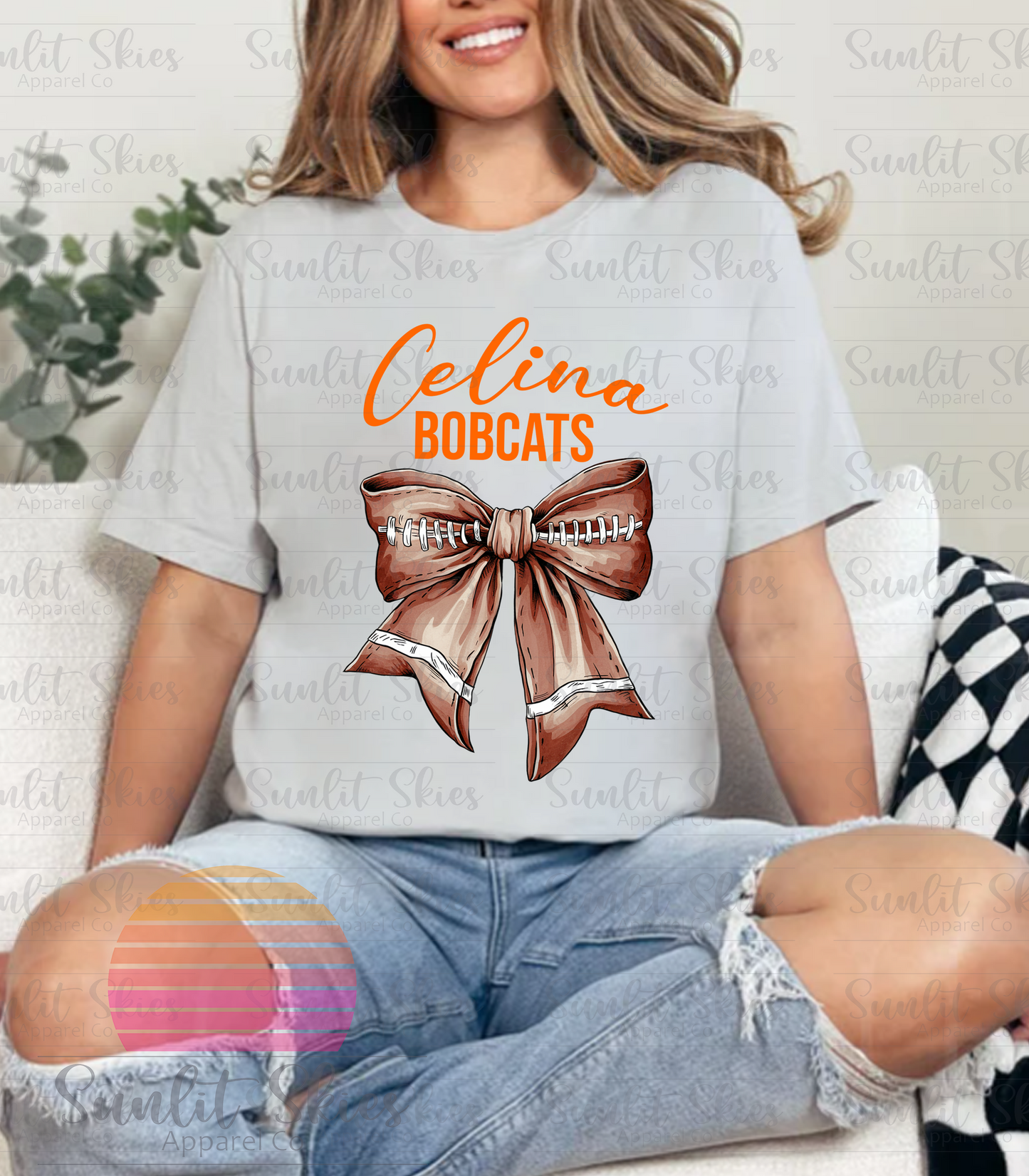 Celina Bobcats Wildcats Football Bow Graphic Tee