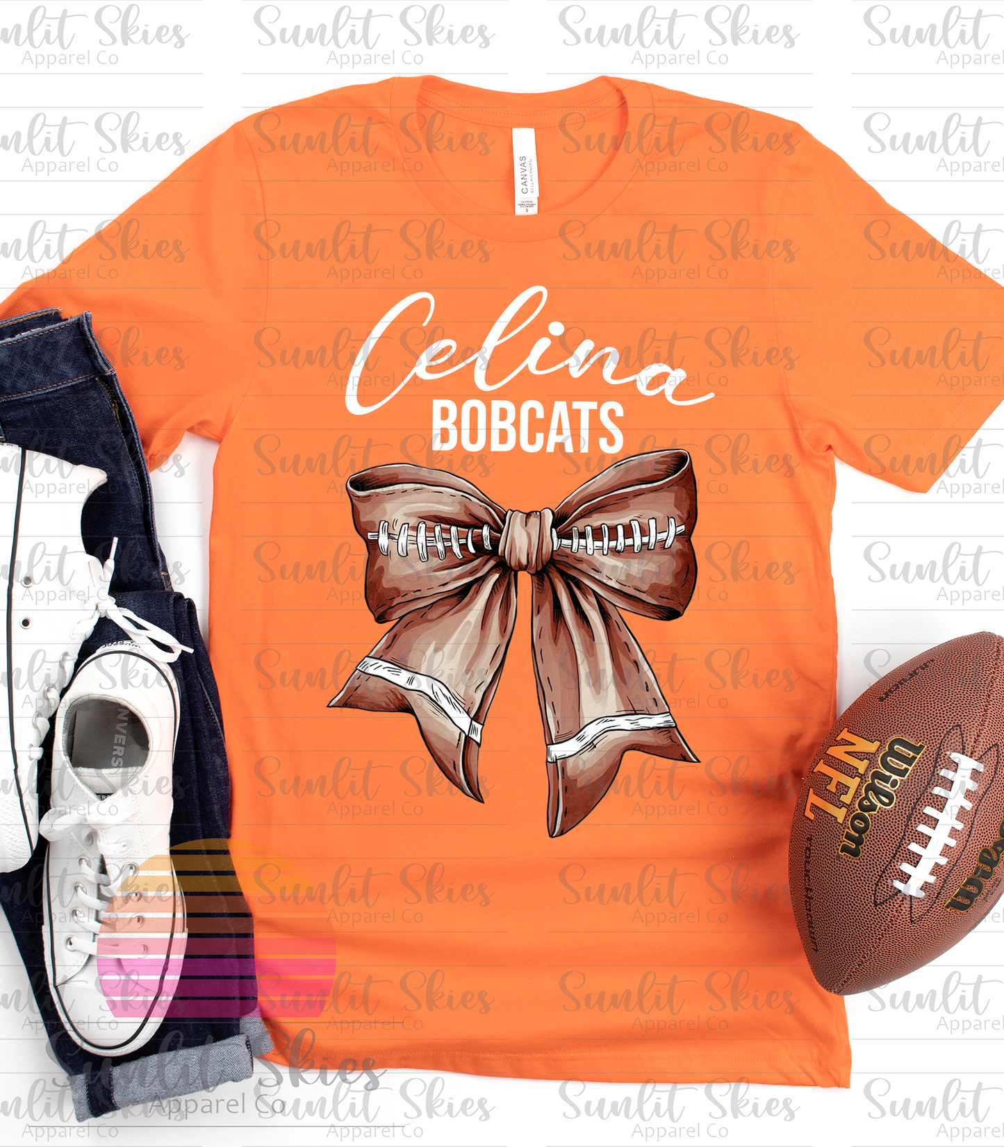 Celina Bobcats Wildcats Football Bow Graphic Tee