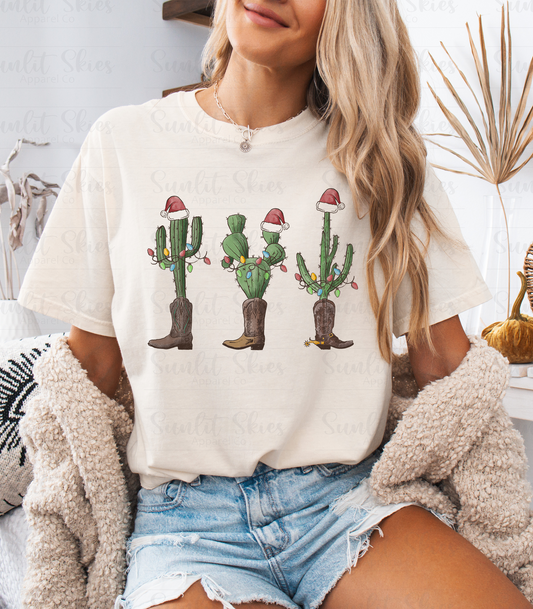 Christmas Cactus Boots T-Shirt