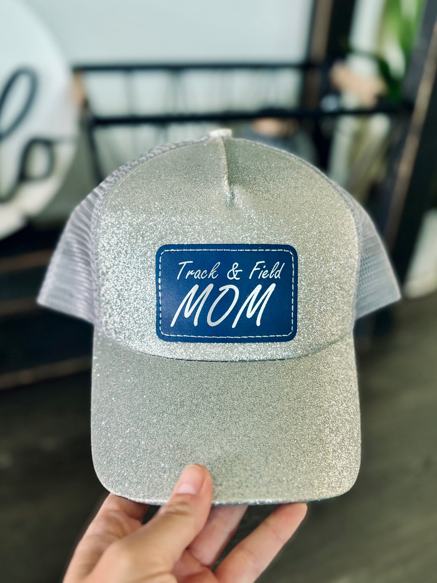 Track and Field MOM Glitter Hat