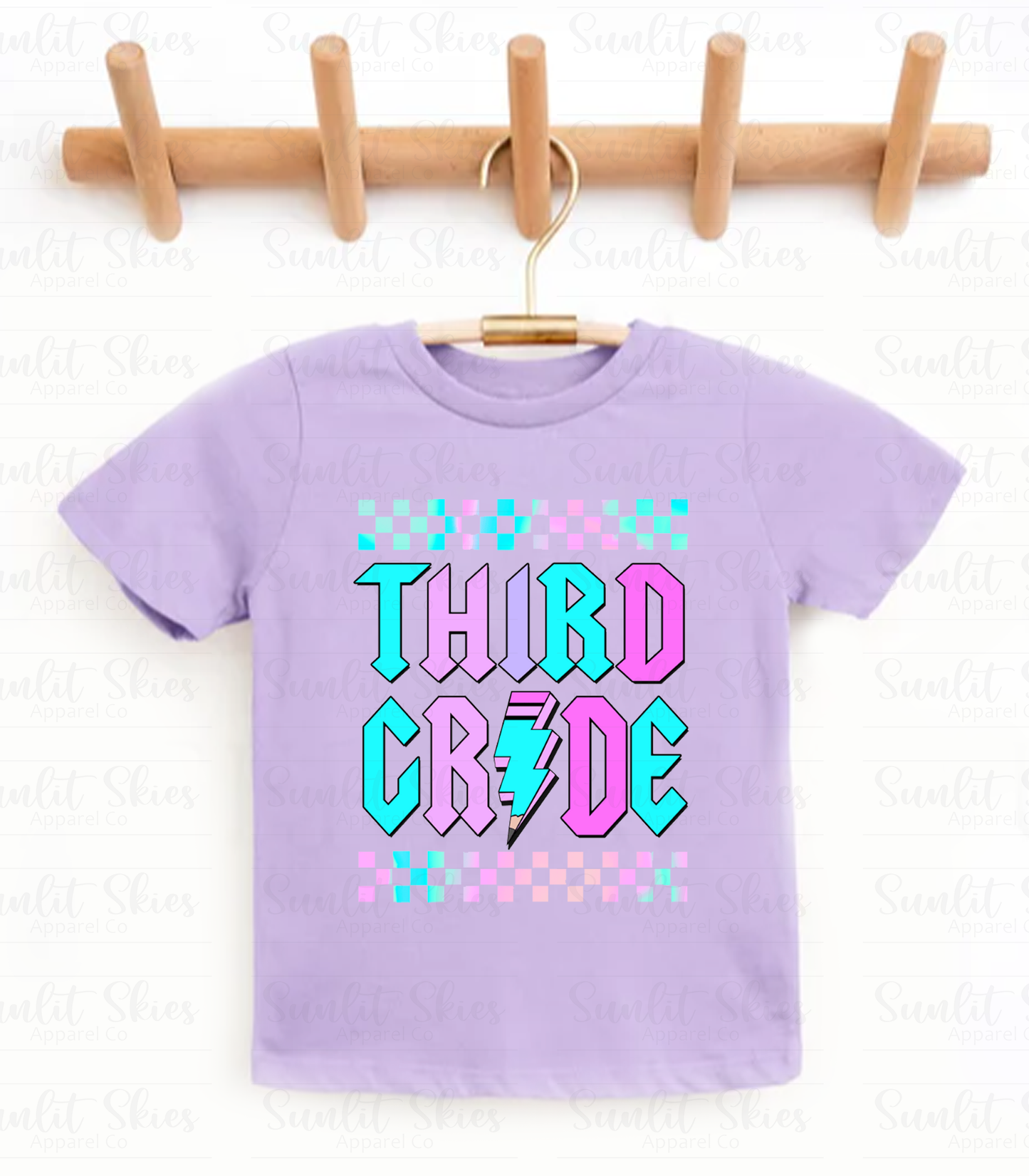 Mermaid Colored Checkered Back to School Kids T-Shirt
