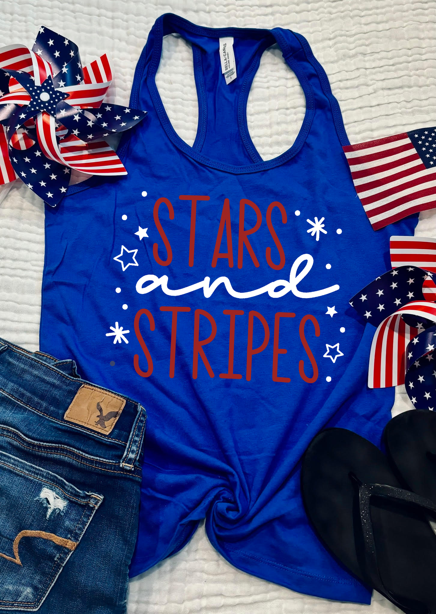 Stars and Stripes White Slouchy Tank