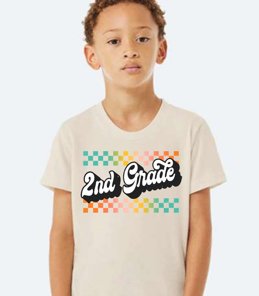 Multi-Color Checkered Back to School Kids T-Shirt