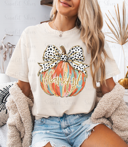 Thankful Multi Color Pumpkin T - Shirt